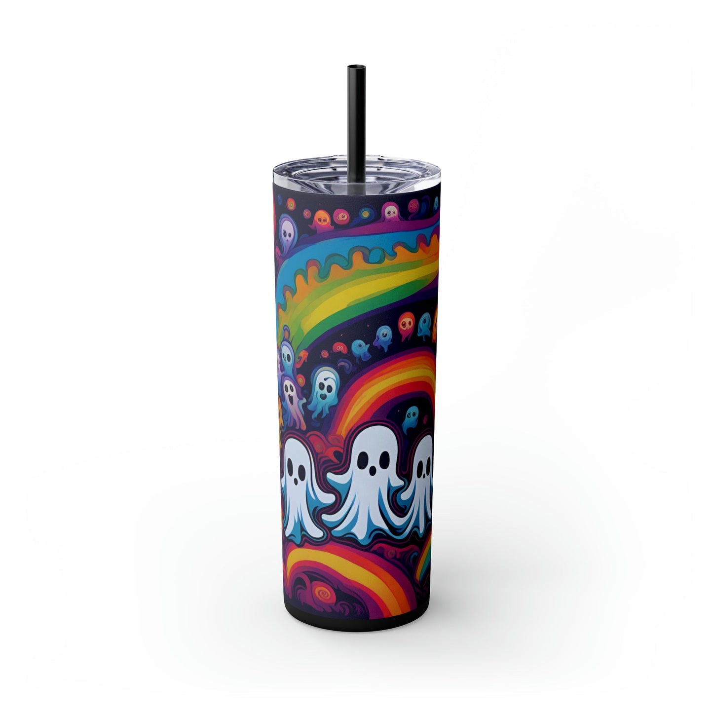 Trippy Rainbow Ghosts Skinny Tumbler with Straw, 20oz - Moon & Starr Handcrafted Jewelry && More!