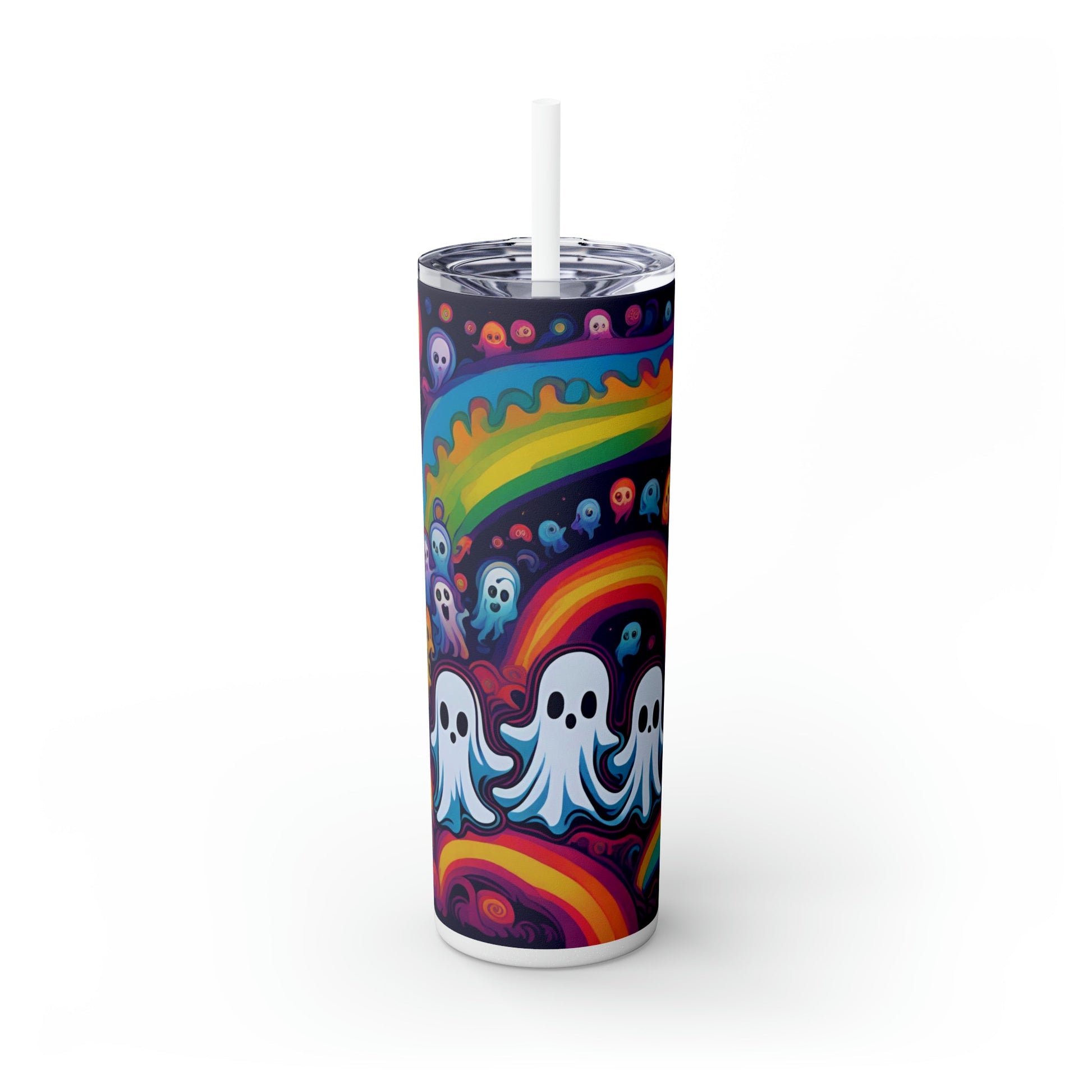 Trippy Rainbow Ghosts Skinny Tumbler with Straw, 20oz - Moon & Starr Handcrafted Jewelry && More!