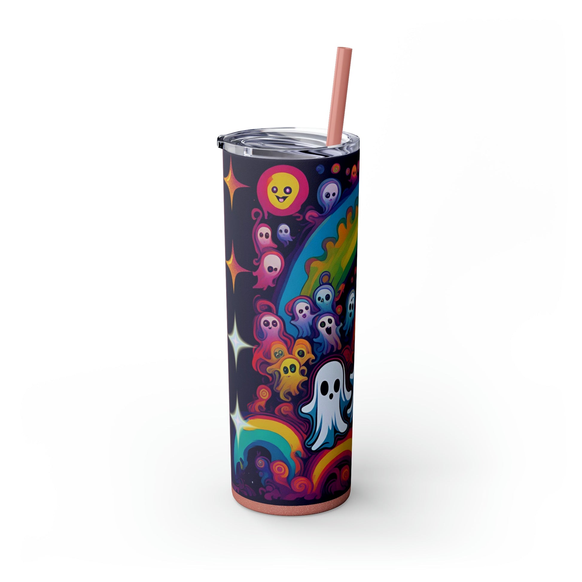 Trippy Rainbow Ghosts Skinny Tumbler with Straw, 20oz - Moon & Starr Handcrafted Jewelry && More!