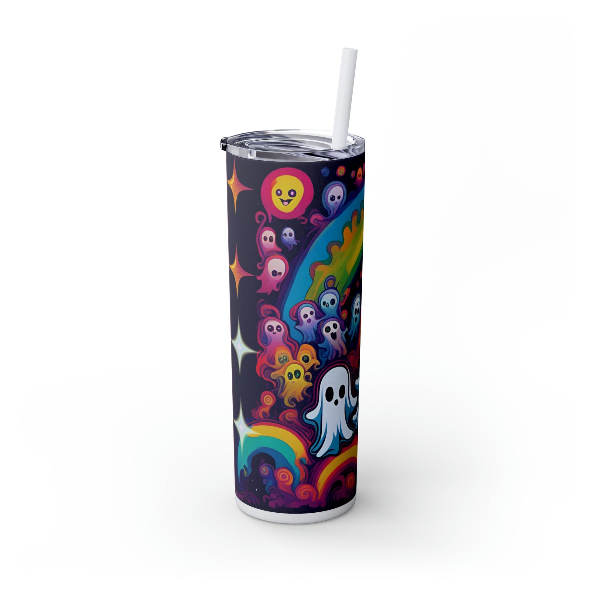 Trippy Rainbow Ghosts Skinny Tumbler with Straw, 20oz - Moon & Starr Handcrafted Jewelry && More!