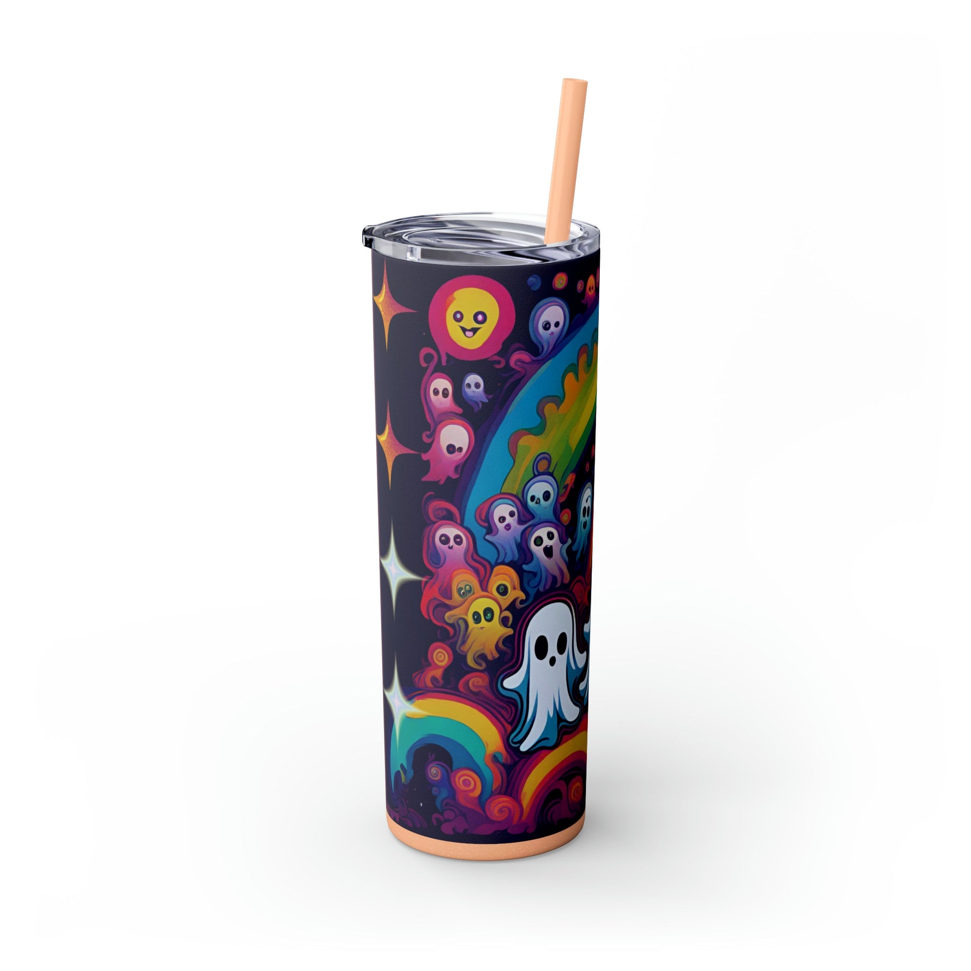 Trippy Rainbow Ghosts Skinny Tumbler with Straw, 20oz - Moon & Starr Handcrafted Jewelry && More!