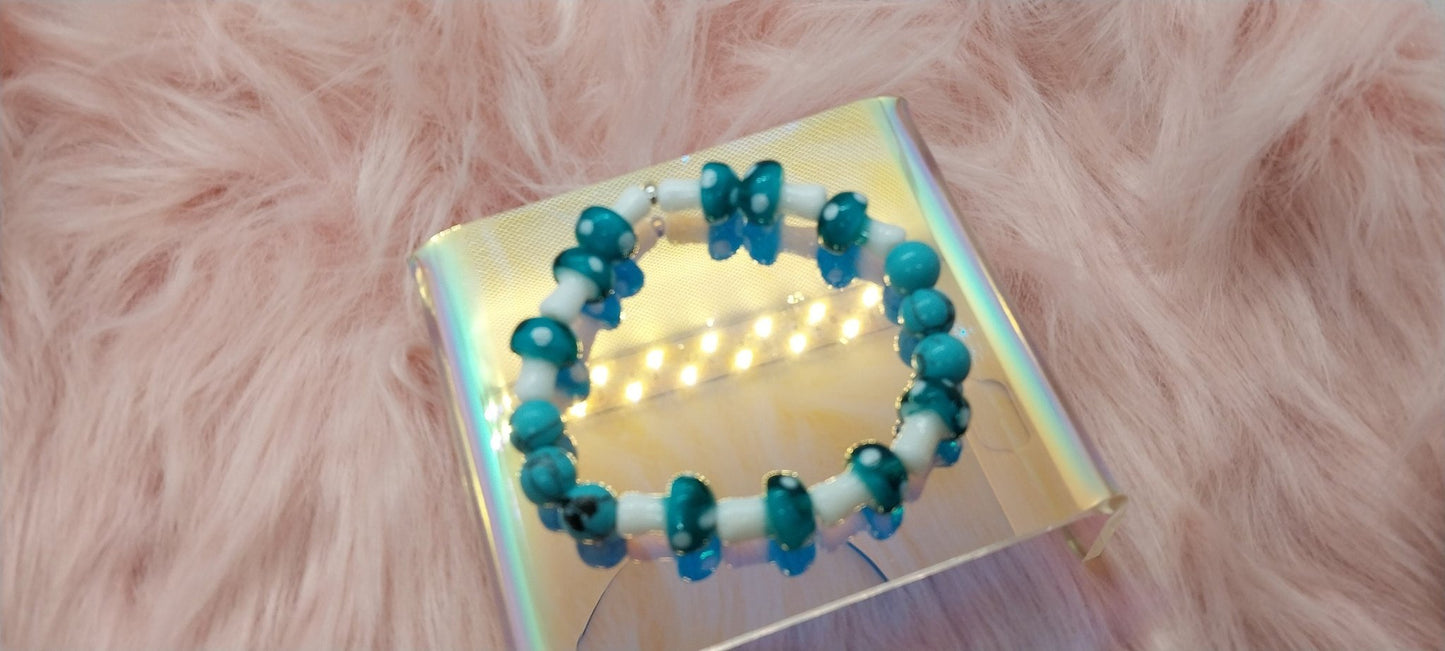 Turquoise Stone And Glass Mushroom Beaded Bracelet, Crystal and Glass Beaded Bracelets, Gifts For Her, Bracelets For Women, Unique Handmade - Moon & Starr Handcrafted Jewelry && More!