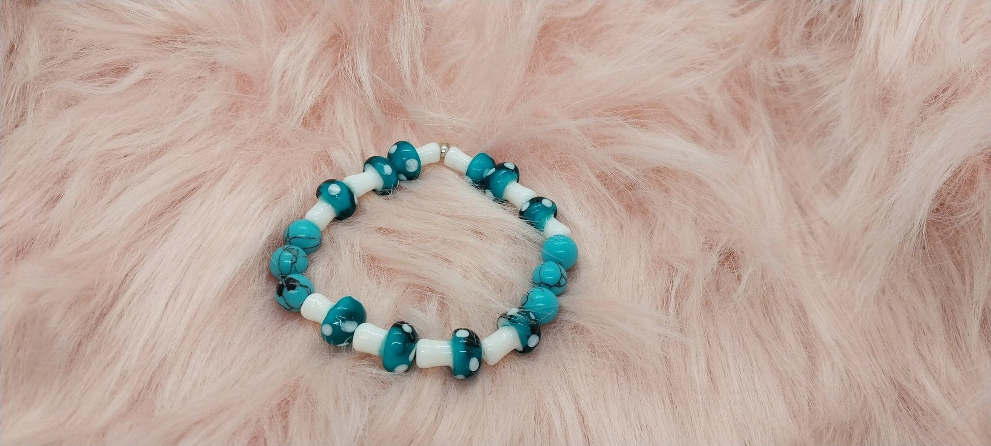 Turquoise Stone And Glass Mushroom Beaded Bracelet, Crystal and Glass Beaded Bracelets, Gifts For Her, Bracelets For Women, Unique Handmade - Moon & Starr Handcrafted Jewelry && More!