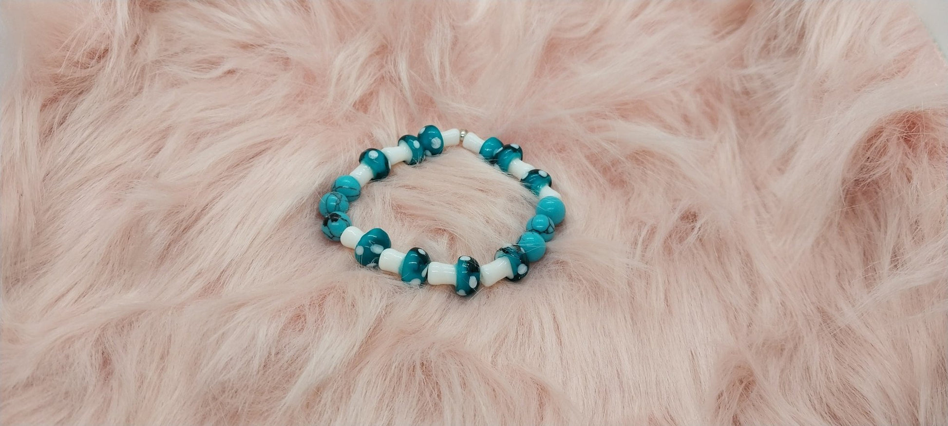 Turquoise Stone And Glass Mushroom Beaded Bracelet, Crystal and Glass Beaded Bracelets, Gifts For Her, Bracelets For Women, Unique Handmade - Moon & Starr Handcrafted Jewelry && More!