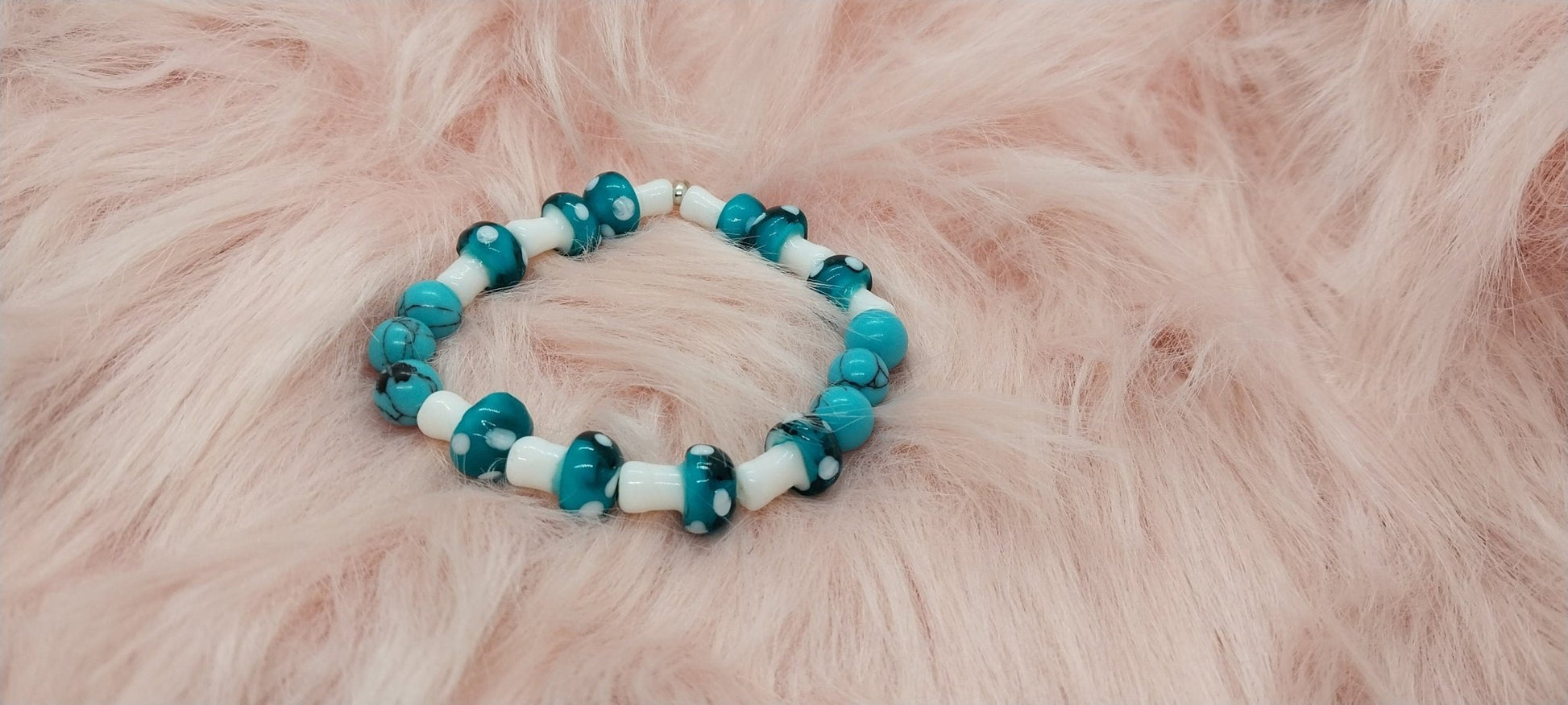 Turquoise Stone And Glass Mushroom Beaded Bracelet, Crystal and Glass Beaded Bracelets, Gifts For Her, Bracelets For Women, Unique Handmade - Moon & Starr Handcrafted Jewelry && More!