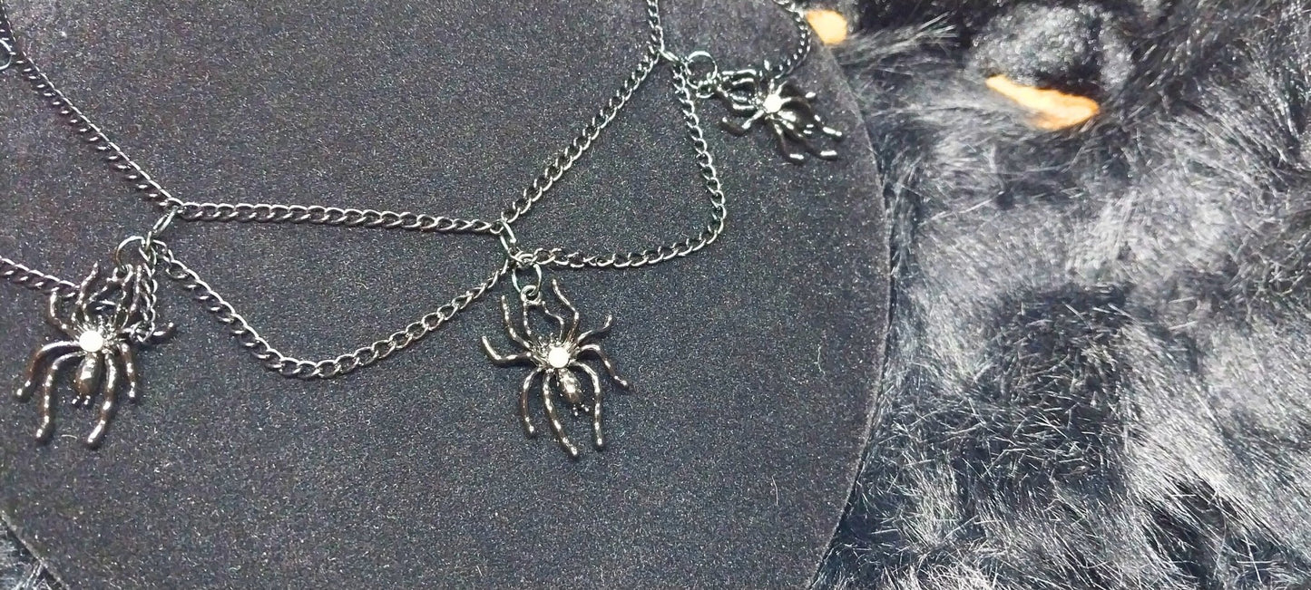 Unique Handmade Halloween Chain Choker With Spider Charms For Goth/Emo/Punk/Alt Women - Moon & Starr Handcrafted Jewelry && More!