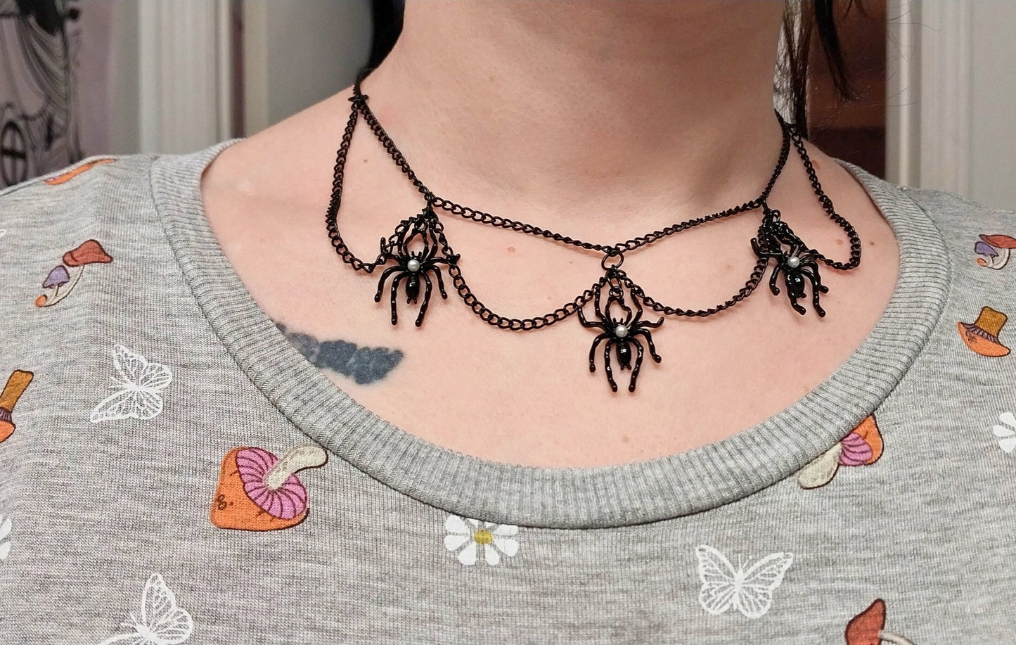 Unique Handmade Halloween Chain Choker With Spider Charms For Goth/Emo/Punk/Alt Women - Moon & Starr Handcrafted Jewelry && More!