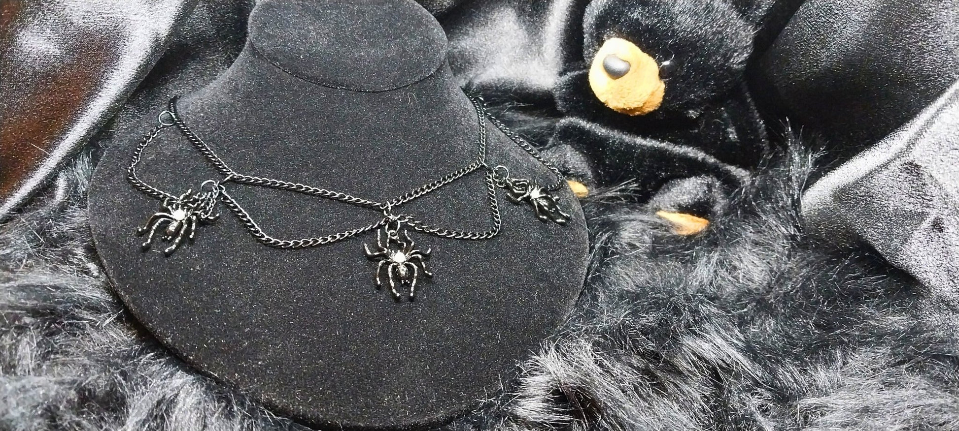 Unique Handmade Halloween Chain Choker With Spider Charms For Goth/Emo/Punk/Alt Women - Moon & Starr Handcrafted Jewelry && More!