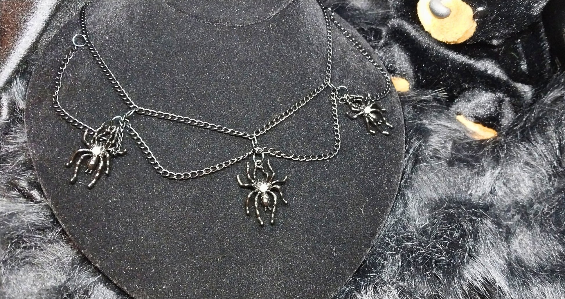 Unique Handmade Halloween Chain Choker With Spider Charms For Goth/Emo/Punk/Alt Women - Moon & Starr Handcrafted Jewelry && More!