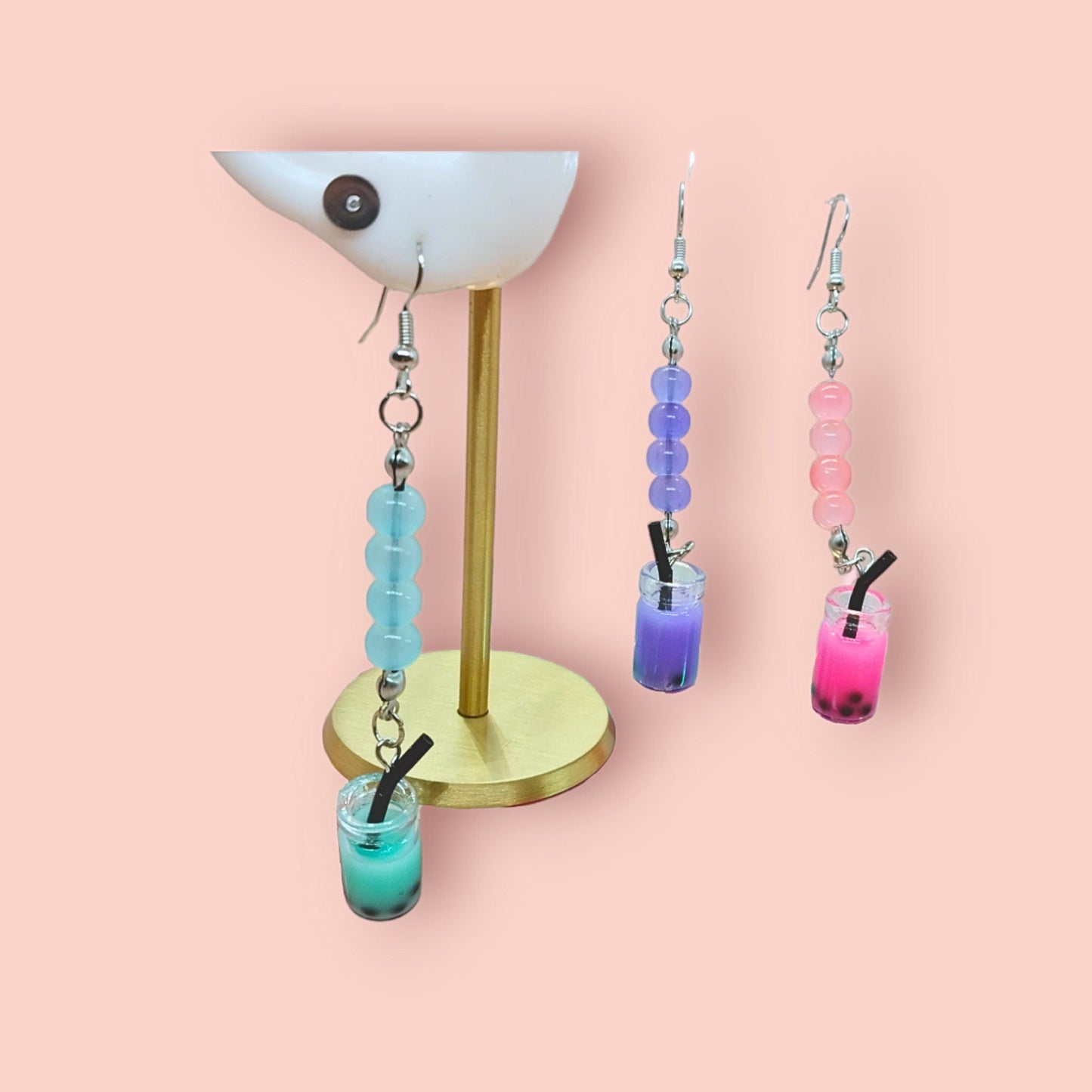 Unique Milk Boba Tea Glass Beaded Earrings For Women, Handmade Charm Earrings Dangle - Moon & Starr Handcrafted Jewelry && More!