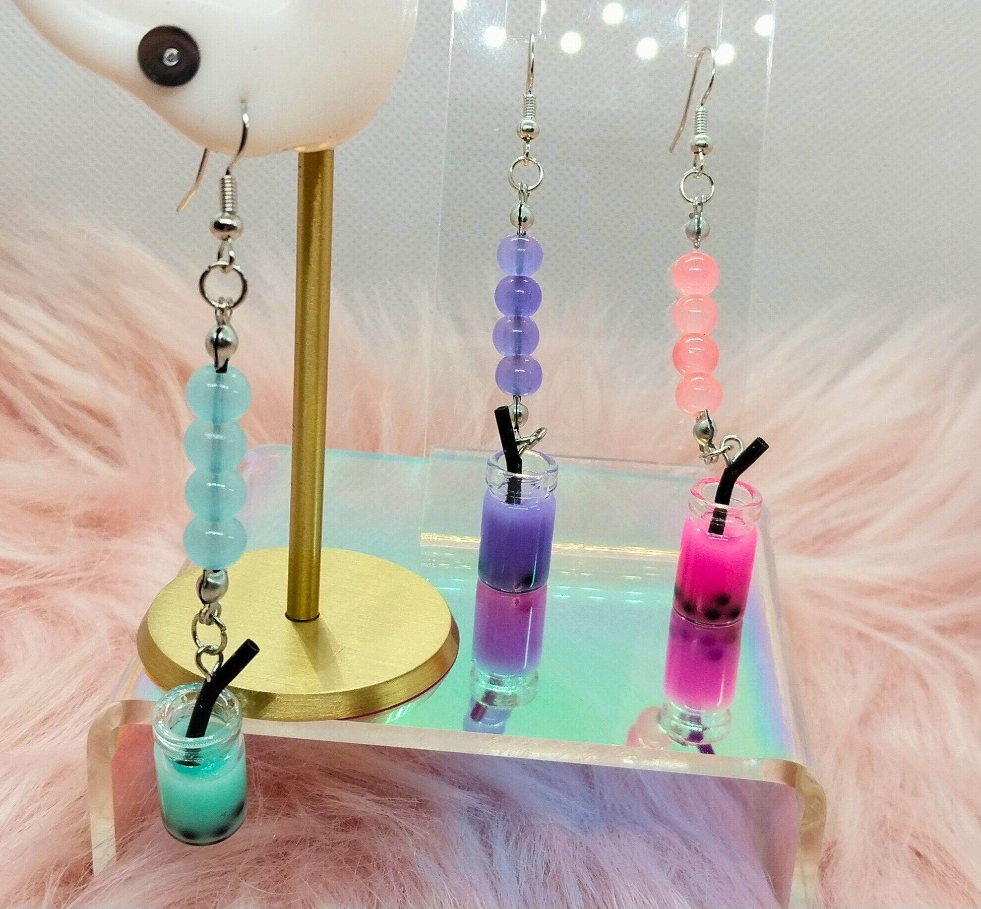 Unique Milk Boba Tea Glass Beaded Earrings For Women, Handmade Charm Earrings Dangle - Moon & Starr Handcrafted Jewelry && More!