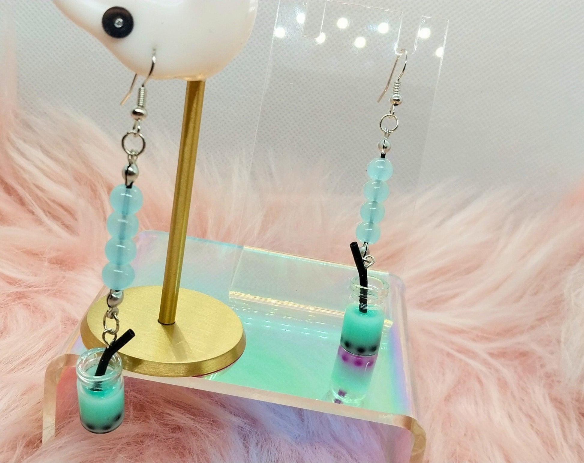 Unique Milk Boba Tea Glass Beaded Earrings For Women, Handmade Charm Earrings Dangle - Moon & Starr Handcrafted Jewelry && More!