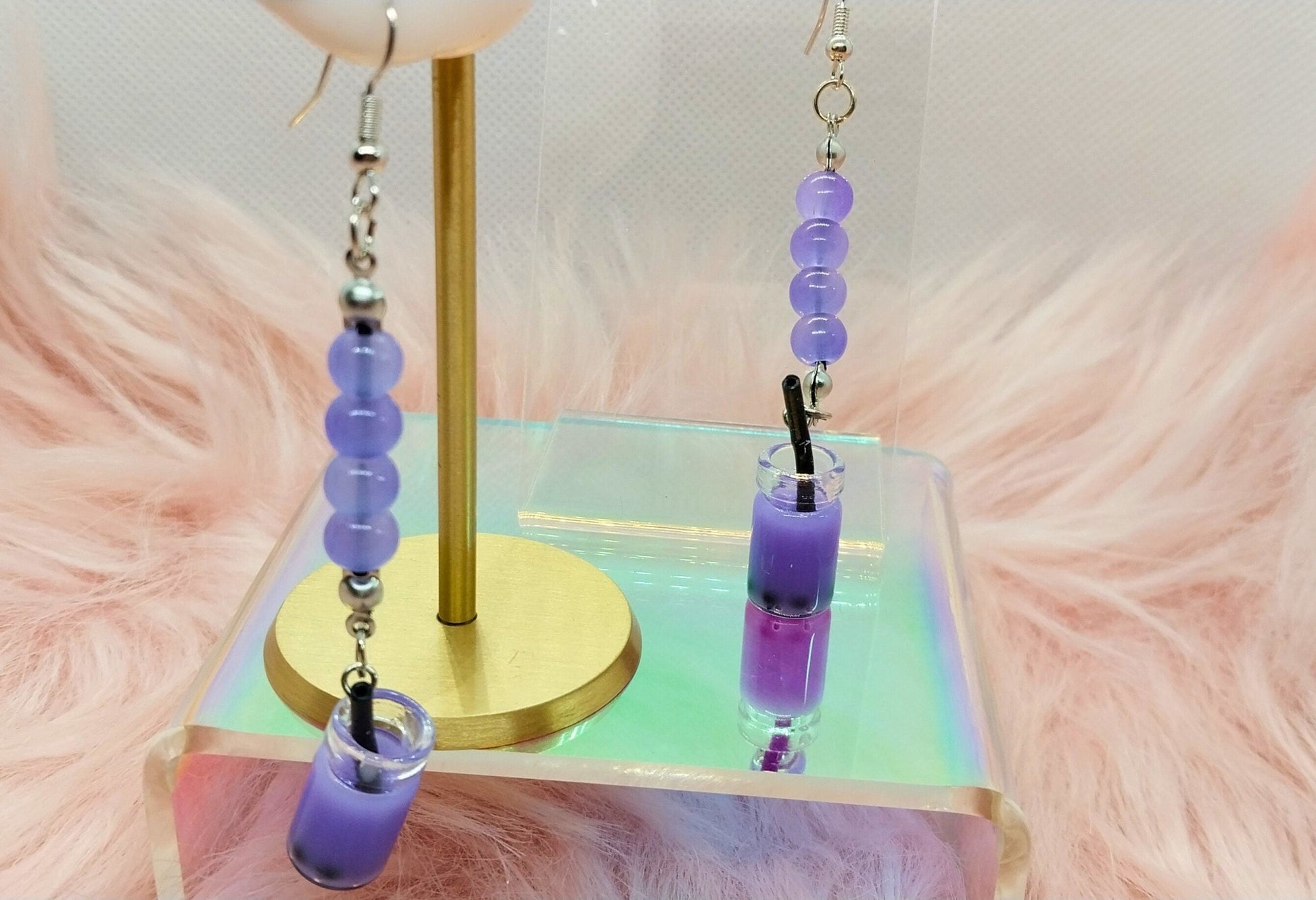 Unique Milk Boba Tea Glass Beaded Earrings For Women, Handmade Charm Earrings Dangle - Moon & Starr Handcrafted Jewelry && More!