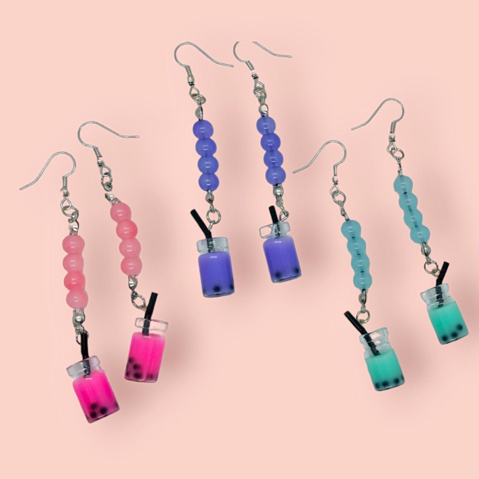 Unique Milk Boba Tea Glass Beaded Earrings For Women, Handmade Charm Earrings Dangle - Moon & Starr Handcrafted Jewelry && More!