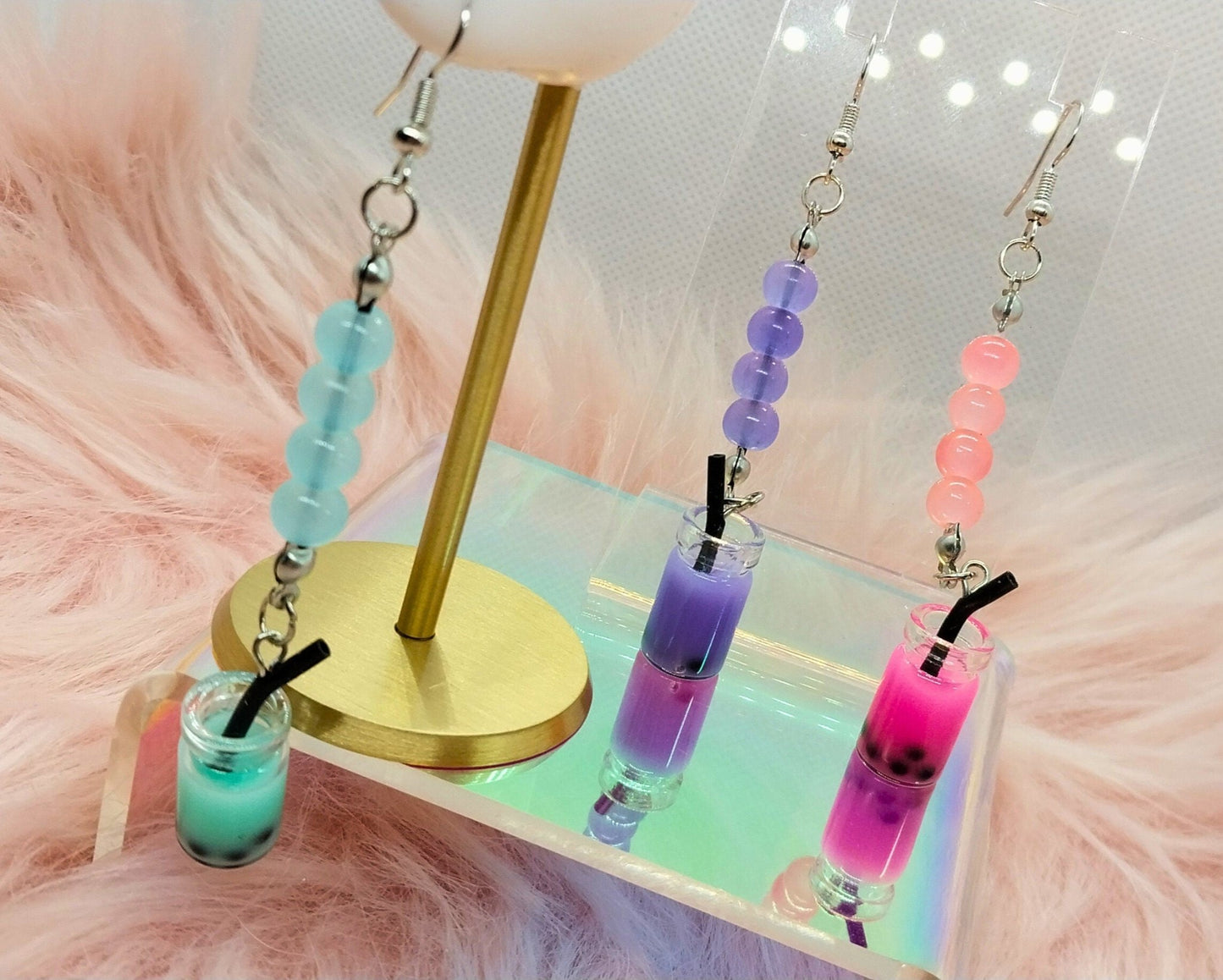 Unique Milk Boba Tea Glass Beaded Earrings For Women, Handmade Charm Earrings Dangle - Moon & Starr Handcrafted Jewelry && More!