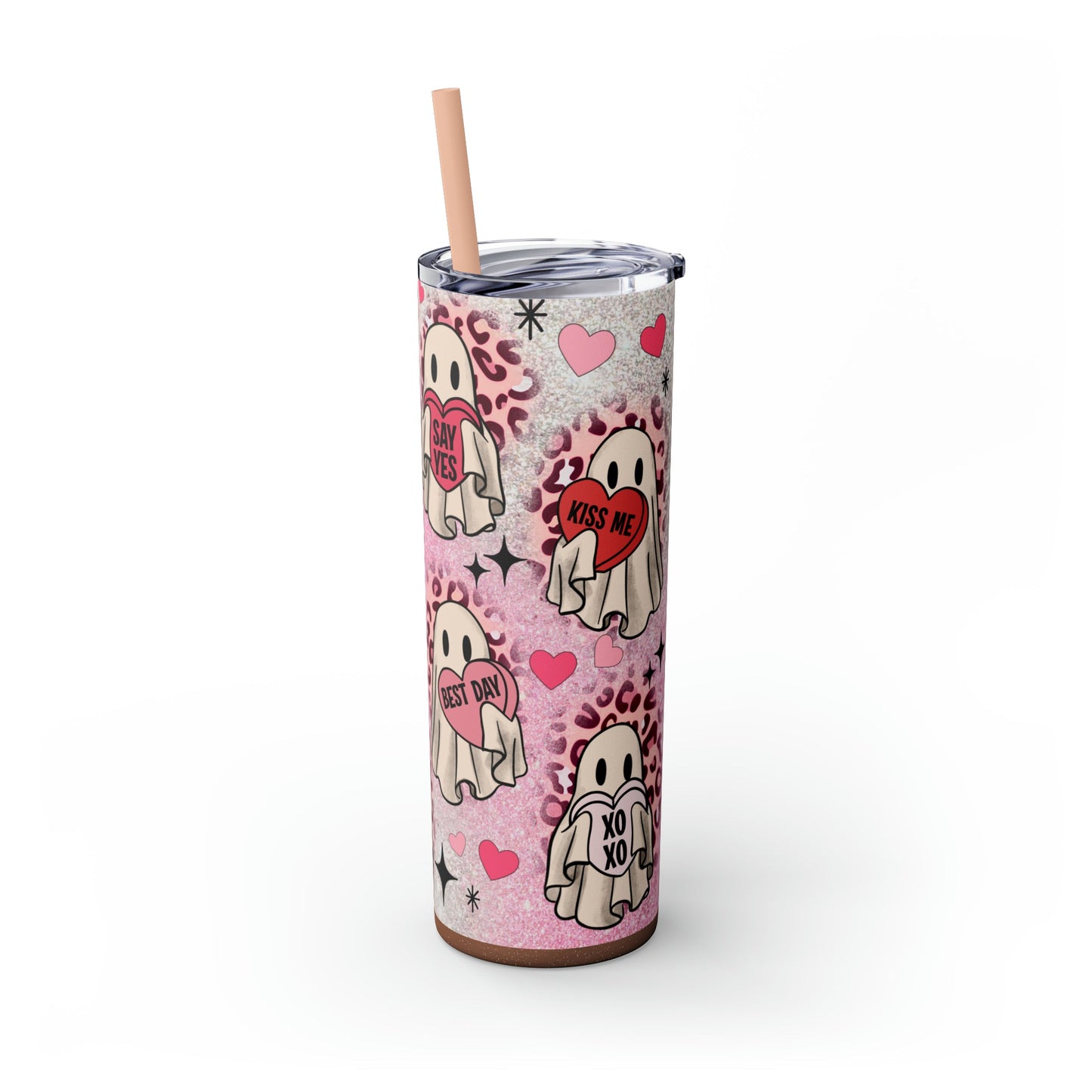 Valentines Ghosts Skinny Tumbler with Straw, 20oz - Moon & Starr Handcrafted Jewelry && More!