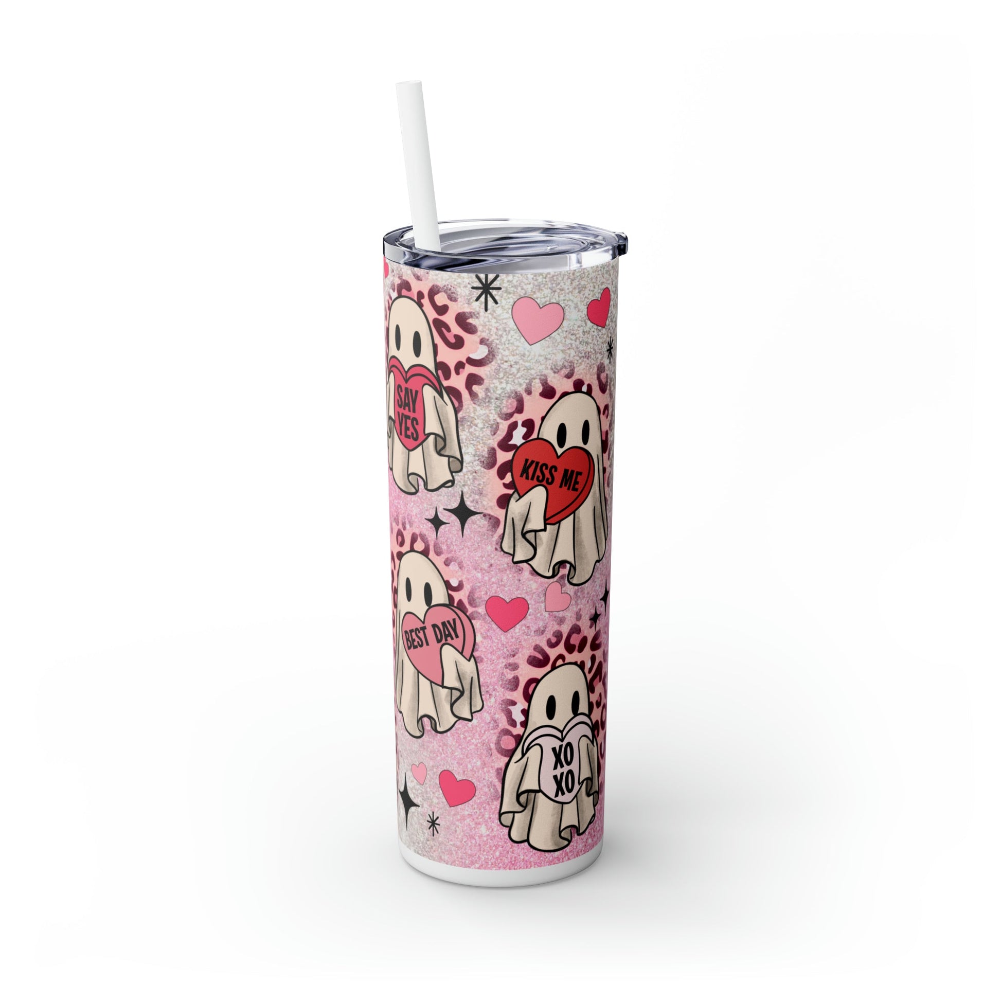 Valentines Ghosts Skinny Tumbler with Straw, 20oz - Moon & Starr Handcrafted Jewelry && More!