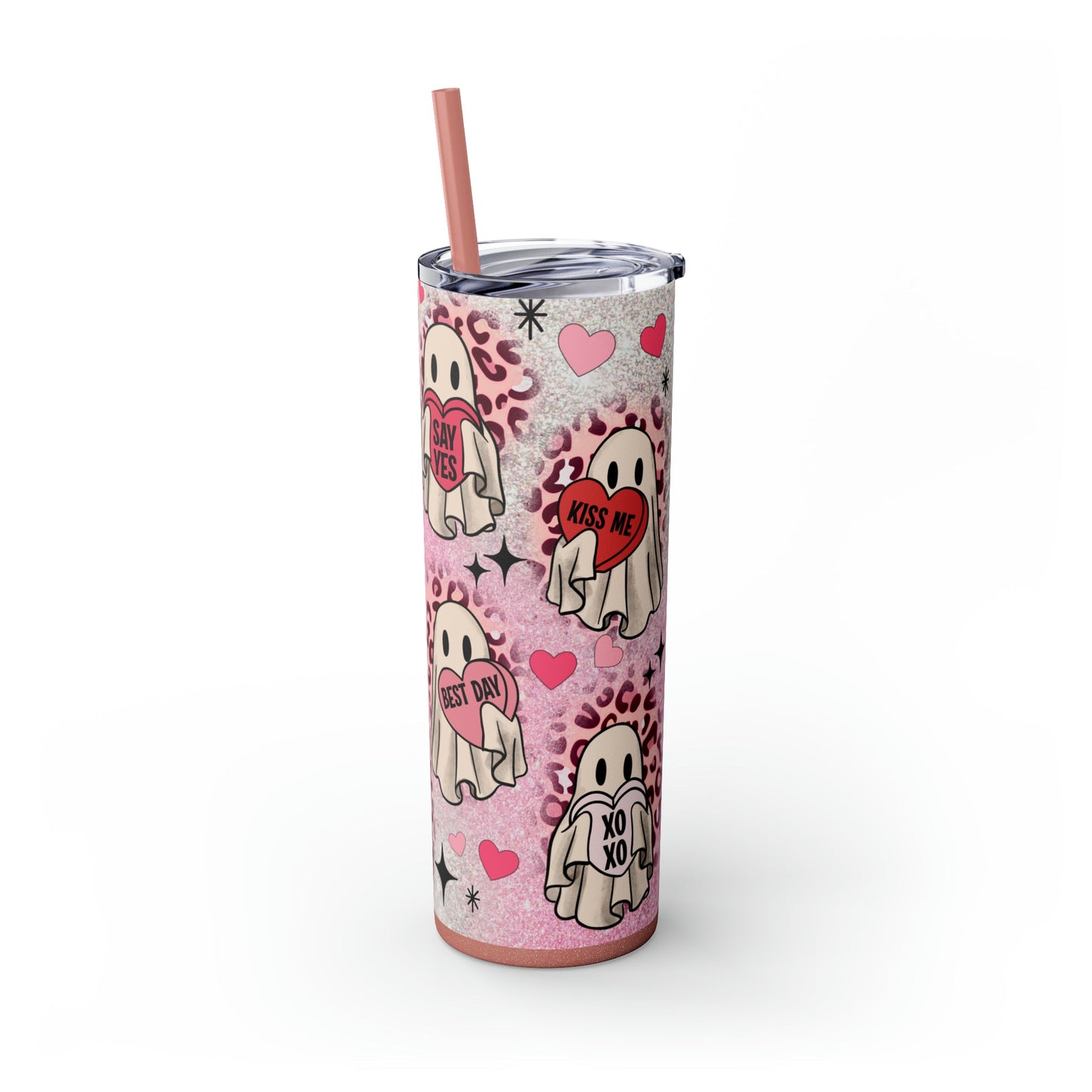 Valentines Ghosts Skinny Tumbler with Straw, 20oz - Moon & Starr Handcrafted Jewelry && More!