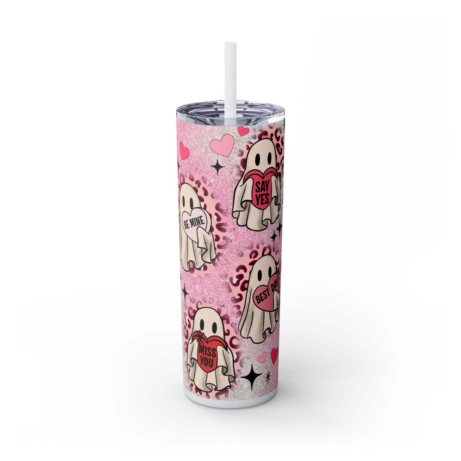 Valentines Ghosts Skinny Tumbler with Straw, 20oz - Moon & Starr Handcrafted Jewelry && More!