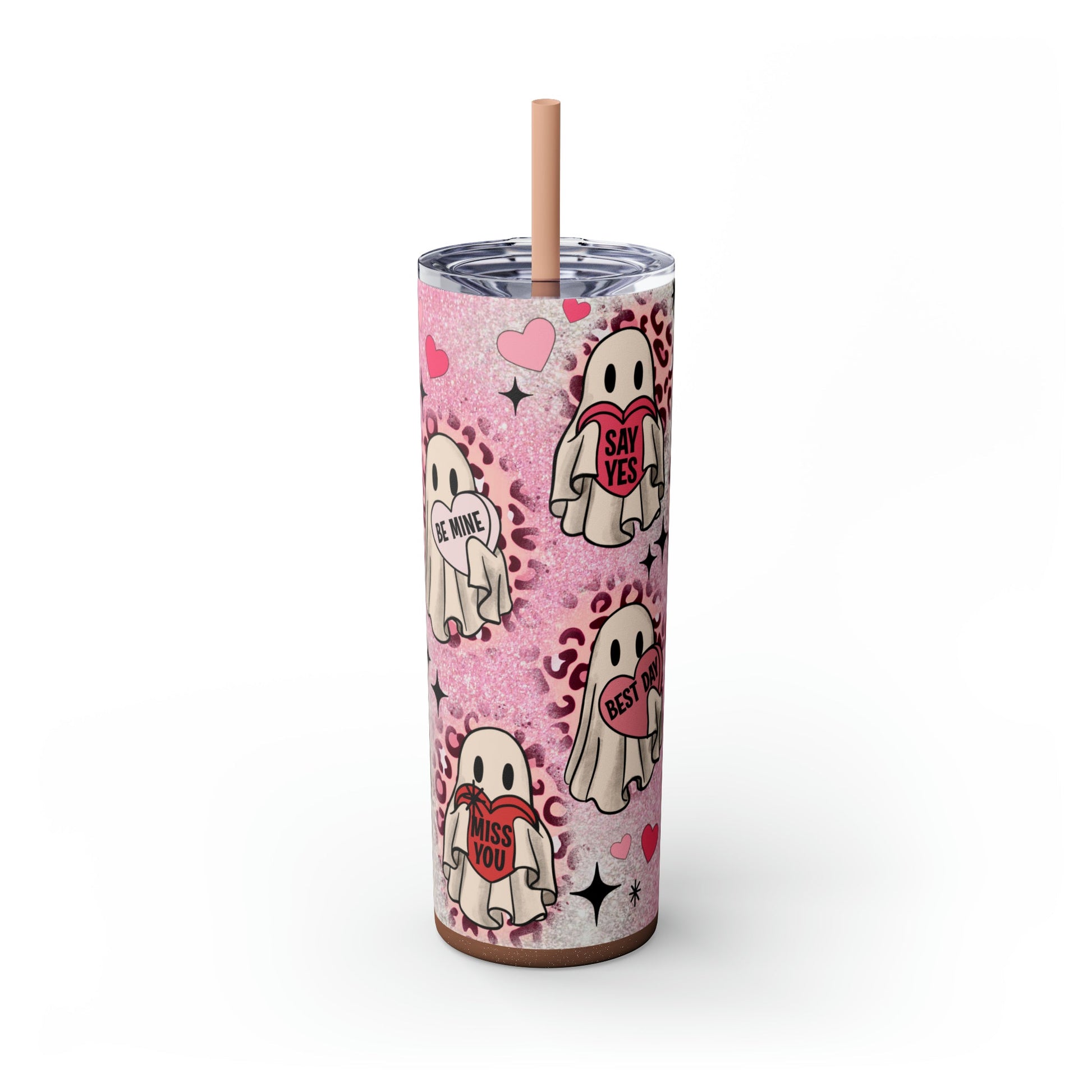 Valentines Ghosts Skinny Tumbler with Straw, 20oz - Moon & Starr Handcrafted Jewelry && More!