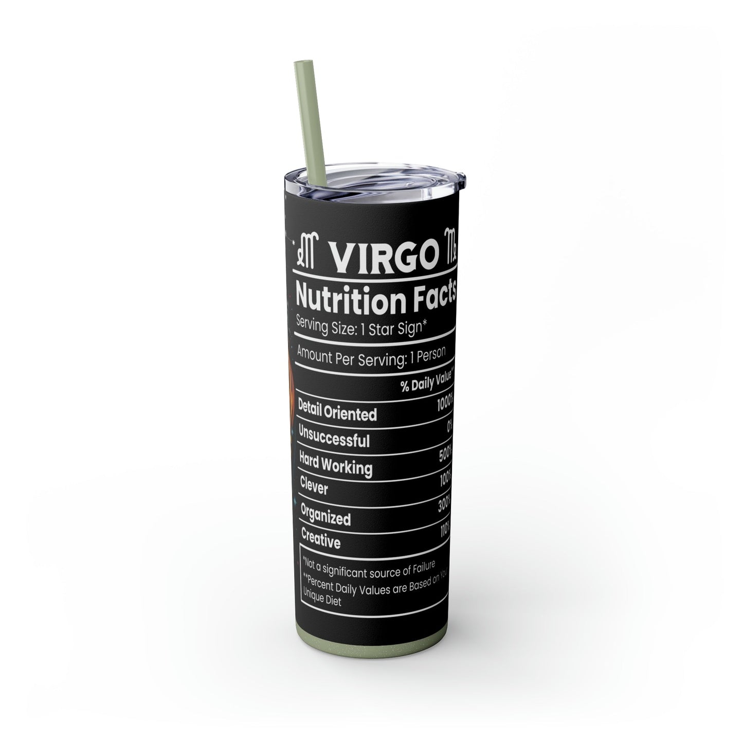 Virgo Nutrition Facts Skinny Tumbler with Straw, 20oz - Moon & Starr Handcrafted Jewelry && More!