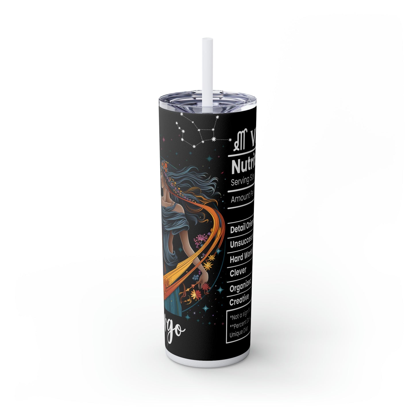 Virgo Nutrition Facts Skinny Tumbler with Straw, 20oz - Moon & Starr Handcrafted Jewelry && More!