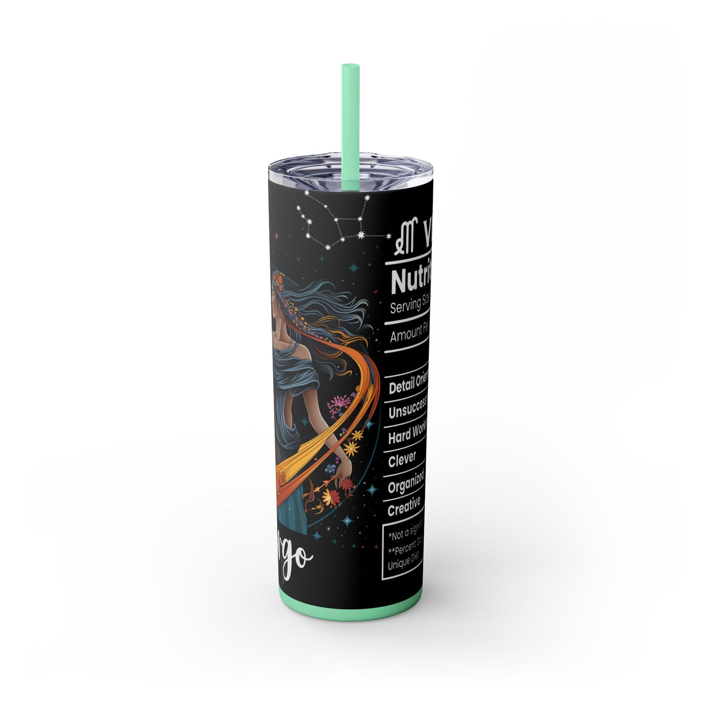 Virgo Nutrition Facts Skinny Tumbler with Straw, 20oz - Moon & Starr Handcrafted Jewelry && More!