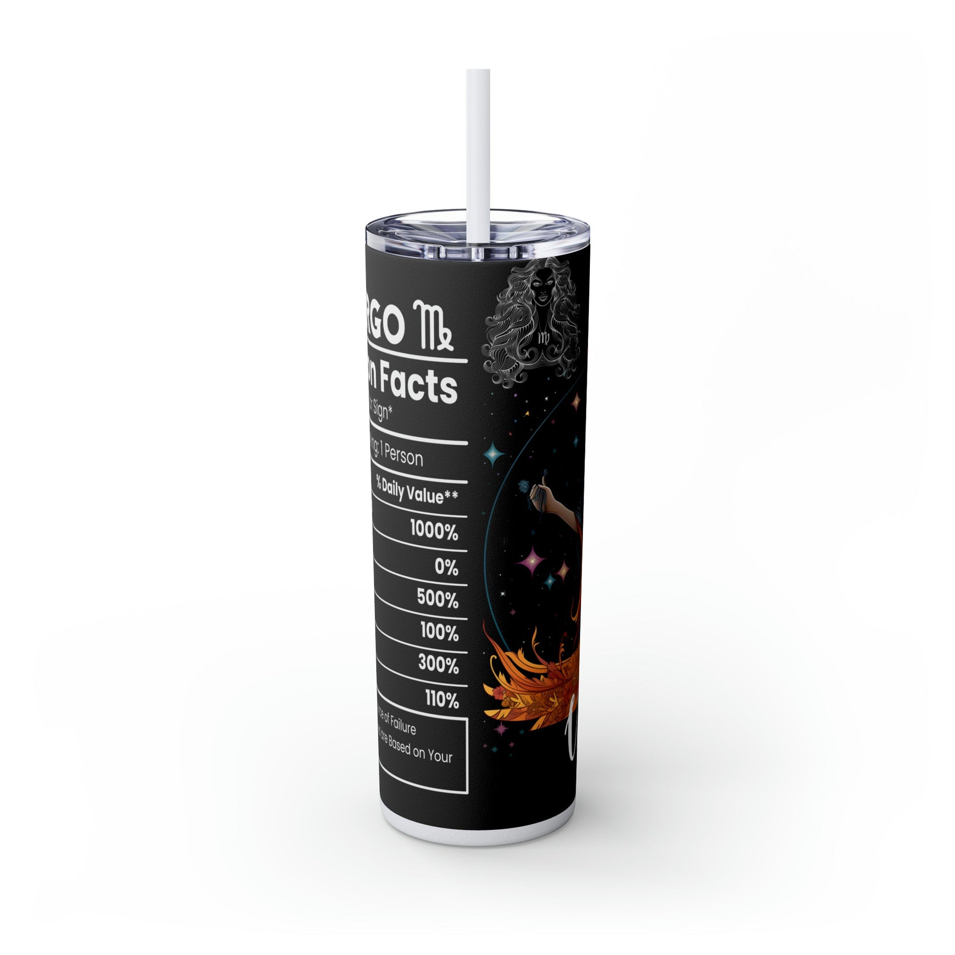 Virgo Nutrition Facts Skinny Tumbler with Straw, 20oz - Moon & Starr Handcrafted Jewelry && More!