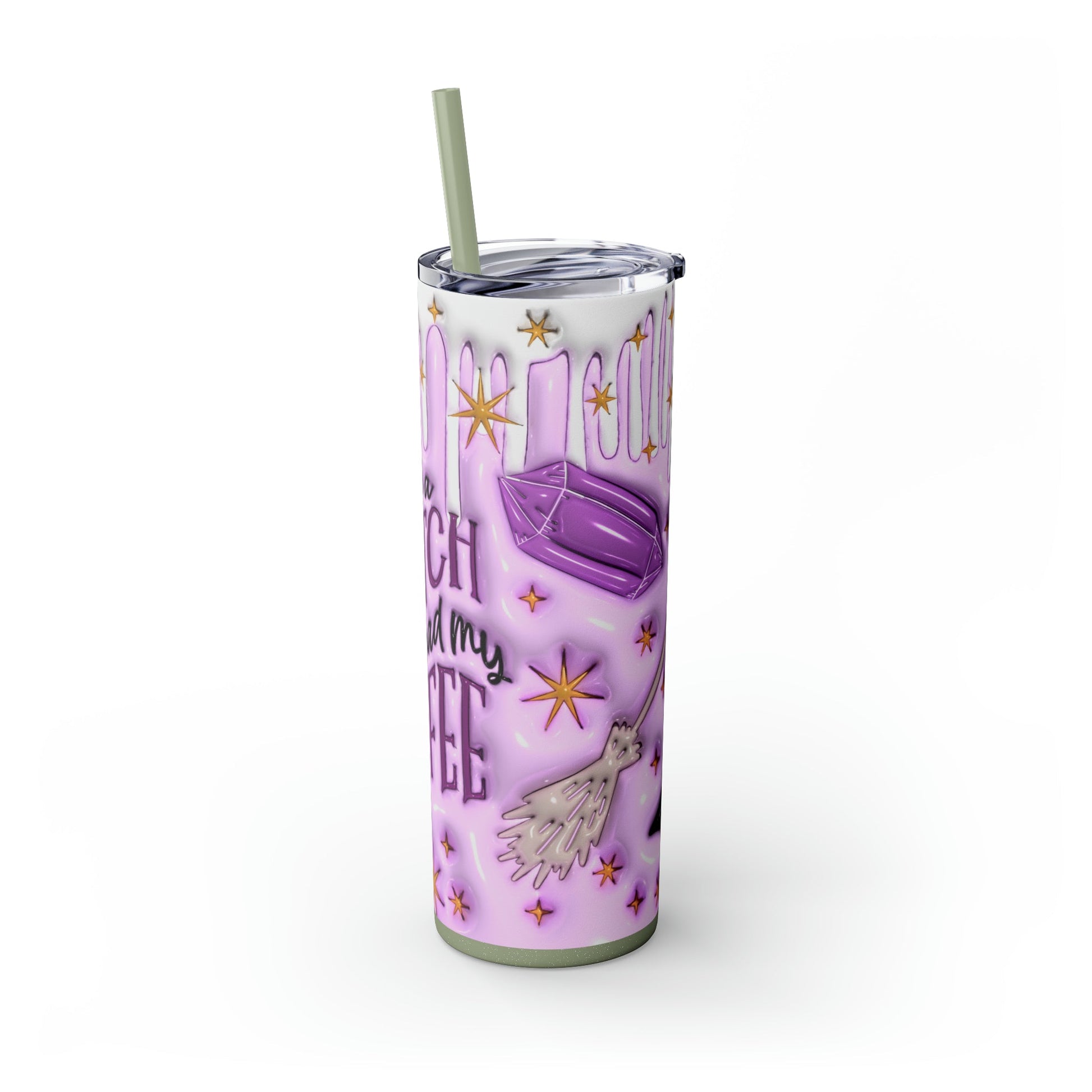 Witch Before Coffee 3D Skinny Tumbler with Straw, 20oz - Moon & Starr Handcrafted Jewelry && More!